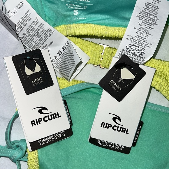 Rip Curl Sunny Side Bandeau Bikini Top & Tie Side Cheeky Coverage Bottom, SMALL - Picture 12 of 15